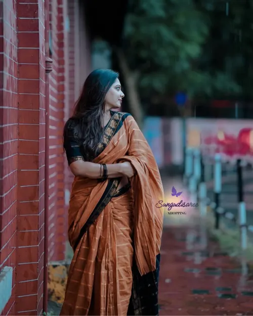 Honey Color velthari saree with black blouse